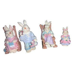 Easter Bunny Family Figurine Set Of 4 Pastel Collectible Rabbits